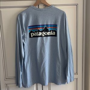 Patagonia Responsibili Tee Light Blue Mountain Long Sleeve Tshirt Mens Size XL